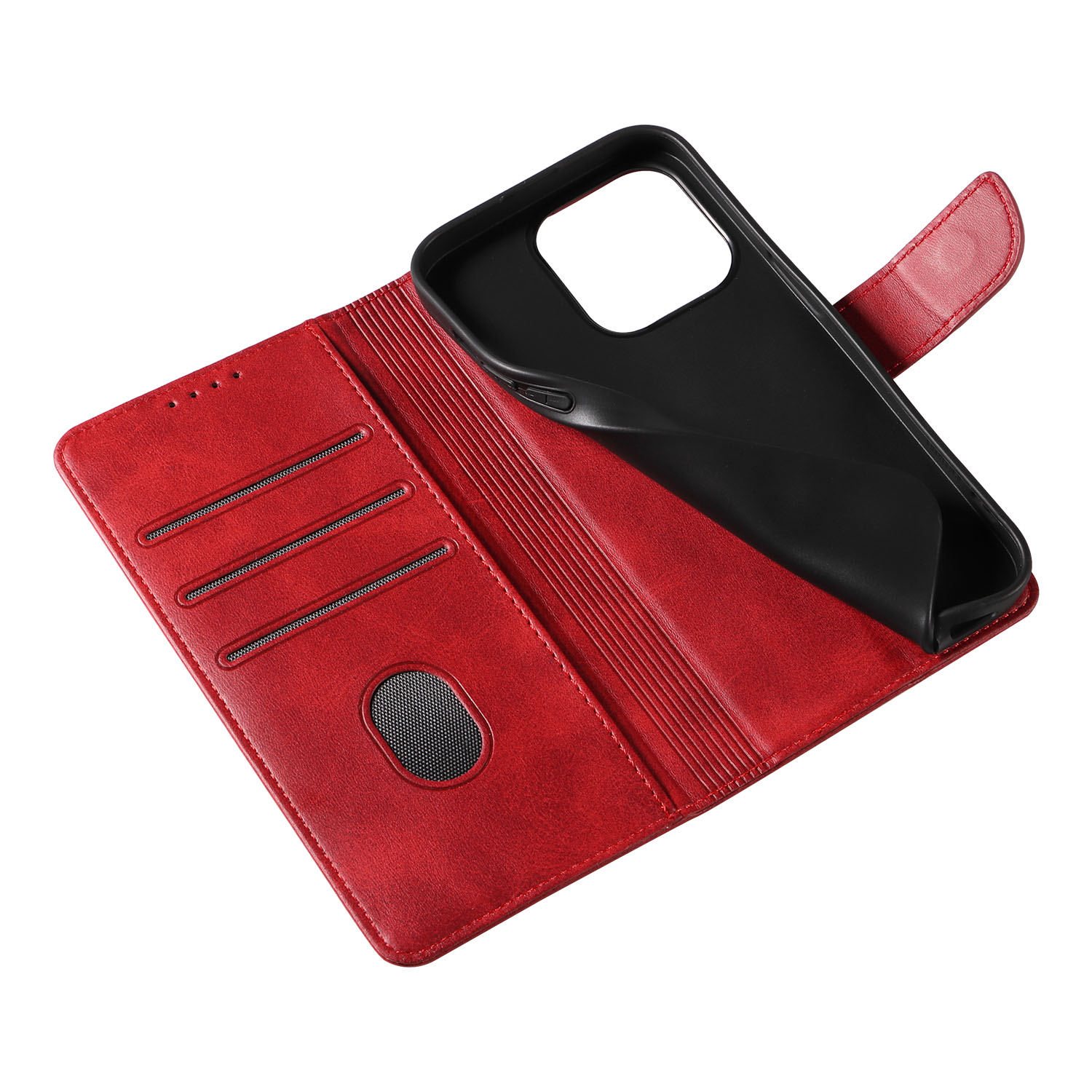 Кожен калъф за iPhone 14 Pro - Leather Wallet - Виненочервен - Image 2